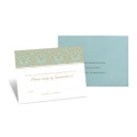 Two-Color Damask Response Card and Envelope - Champagne and Aqua