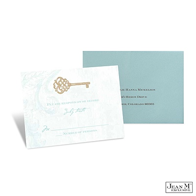 Key to My Heart Response Card and Envelope - Aqua