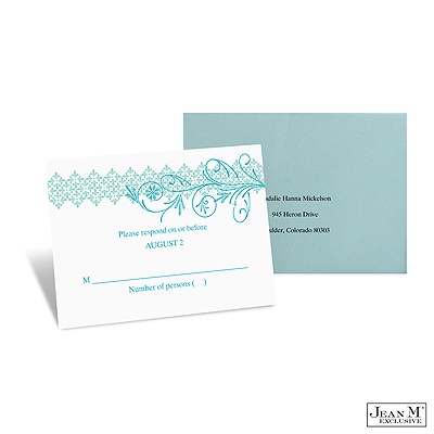 Blossoming Monogram Response Card and Envelope - Aqua