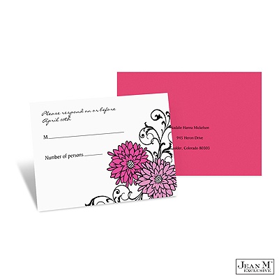 Retro Posies Response Card and Envelope - Bubble Gum