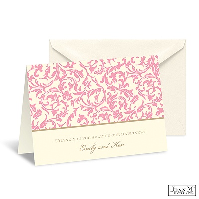 Vintage Damask Note Card and Envelope - Salmon