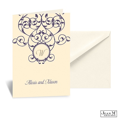 Vine Monogram Note Card and Envelope - Ecru
