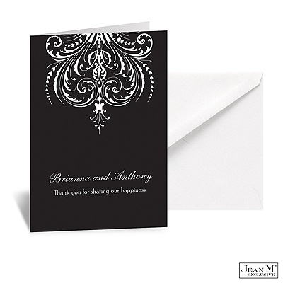 Damask Heart Note Card and Envelope - Black