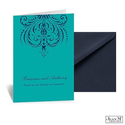 Damask Heart Note Card and Envelope - Peacock