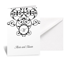 Vine Monogram Note Card and Envelope - White