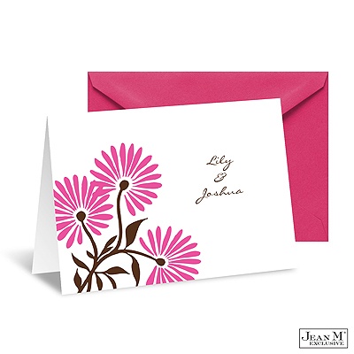 Whimsical Floral Note Card and Envelope - Fuchsia
