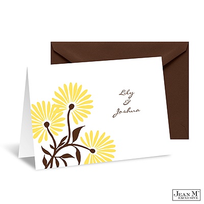 Whimsical Floral Note Card and Envelope - Canary