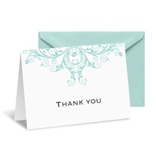 Layered Filigree Monogram Note Card and Envelope - Aqua