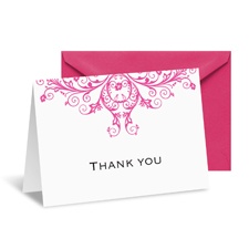 Layered Filigree Monogram Note Card and Envelope - Fuchsia