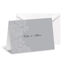 Damask Background Note Card and Envelope - Pewter