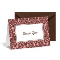 Two-Color Damask Note Card and Envelope - Espresso and Salmon