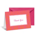 Two-Color Damask Note Card and Envelope - Fuchsia and Poppy