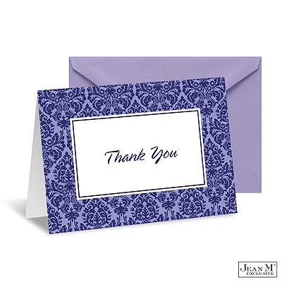 Two-Color Damask Note Card and Envelope - Eggplant and Orchid
