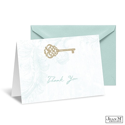 Key to My Heart Note Card and Envelope - Aqua