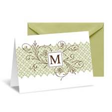 Blossoming Monogram Note Card and Envelope - Olive
