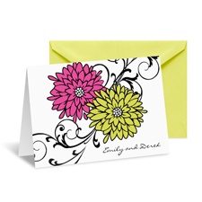 Retro Posies Note Card and Envelope - Fuchsia