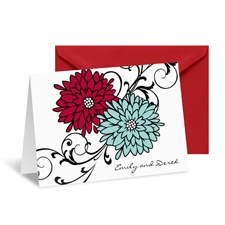 Retro Posies Note Card and Envelope - Merlot