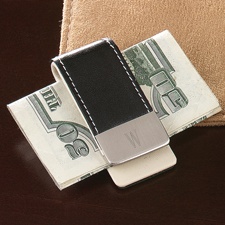 Black Leather Money Clip