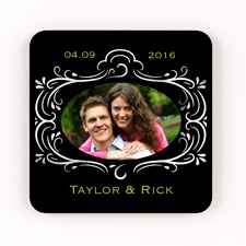 Chalkboard Filigree Personalized Square Photo Coaster Set