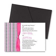 Dotted Stripes Wedding Invitation with Pocket - Bubble Gum