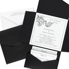 Elaborate Black Wedding Invitation with Pocket