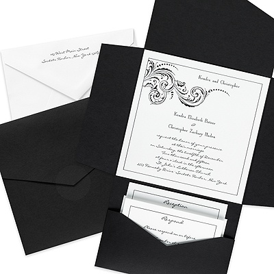 Elaborate Black Pocket Wedding Invitation
