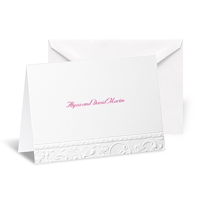 Embossed Damask Note Card and Envelope - White