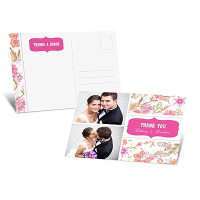 Pink Floral Photo Thank You Postcard