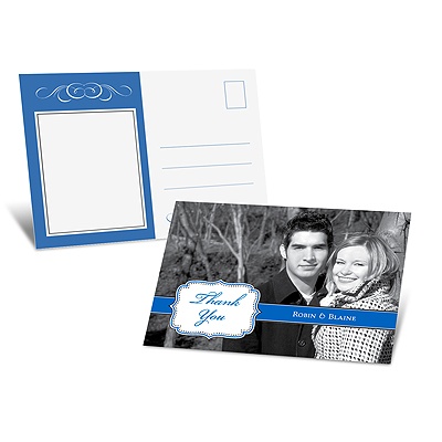 Colorful Crest Photo Thank You Postcard - Blue