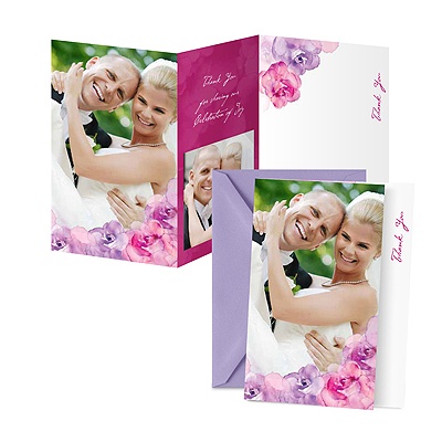 Watercolor Flowers Photo Thank You Card