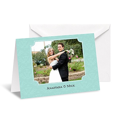 Soft Damask Photo Thank You Card - Aqua