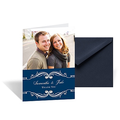 Flourish Frame Photo Thank You Card - Midnight