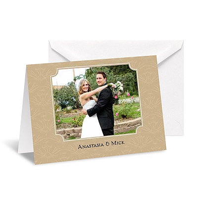 Soft Damask Photo Thank You Card - Champagne