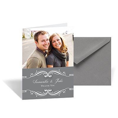 Flourish Frame Photo Thank You Card - Pewter