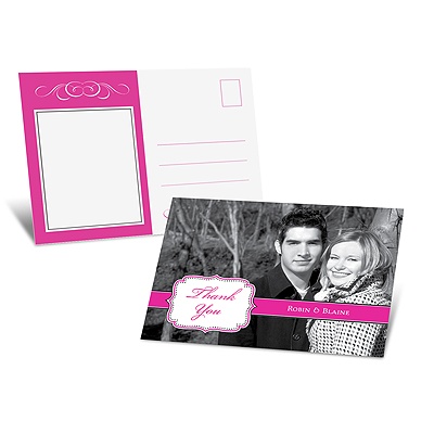 Colorful Crest Photo Thank You Postcard - Fuchsia