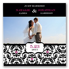 Chic Damask Photo Marriage Announcement