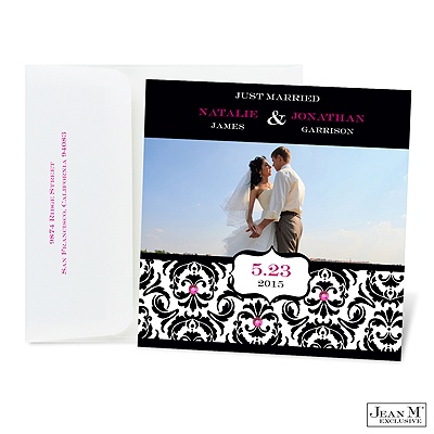 Chic Damask Photo Marriage Announcement