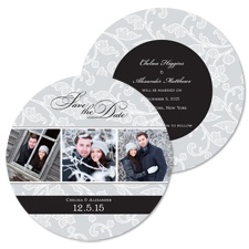 Floral Filigree Photo Save the Date - Black