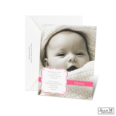 Fuchsia Crest Photo Birth Announcement