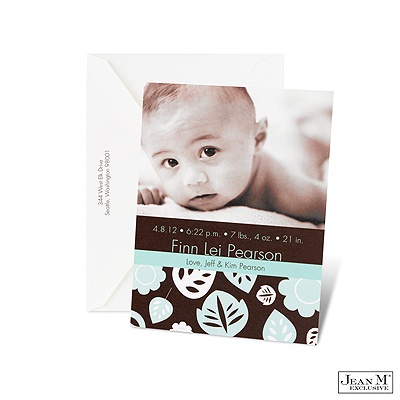 Aqua Leaves Photo Birth Announcement