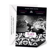 Chic Damask Photo Save the Date Magnet
