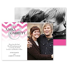 Faded Chevron Photo Save the Date - Fuchsia