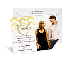 Faded Chevron Photo Save the Date Magnet - Marigold