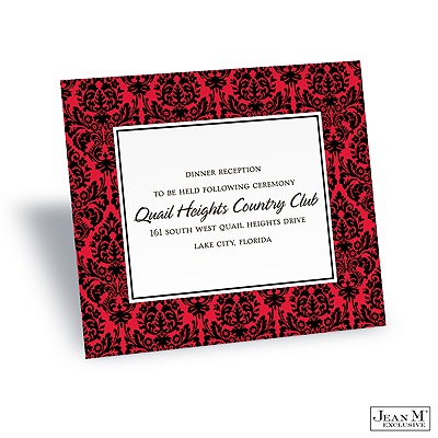 Two-Color Damask Reception Card - Black and Cherry Red