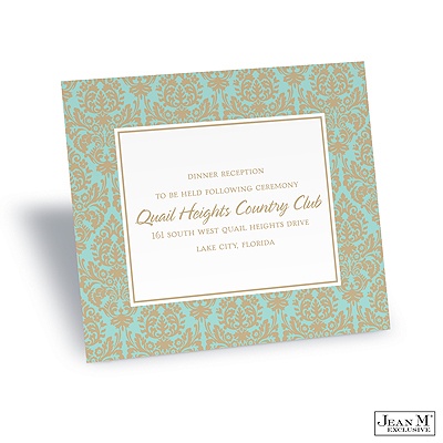 Two-Color Damask Reception Card - Champagne and Aqua