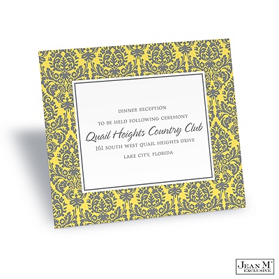 Two-Color Damask Reception Card - Pewter and Canary