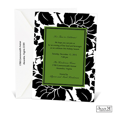 Black and White Blossoms Holiday Invitation
