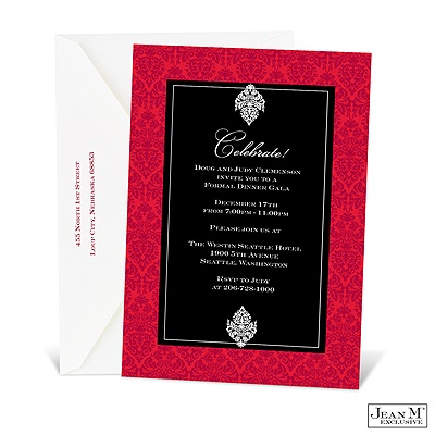Red Damask Holiday Invitation