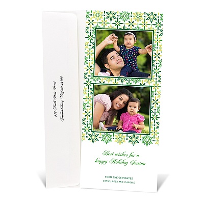 Geometric Snowflakes Tea Length Photo Holiday Card