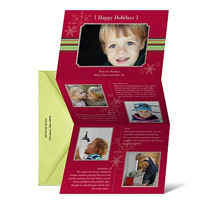 Red Snowflakes Storyline Photo Holiday Card